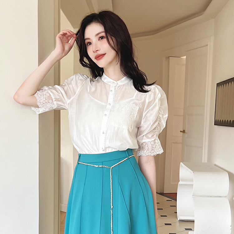 [Hanna inclusive] temperament commuting 2022 summer new style bubble sleeve thin shirt m10071\xj