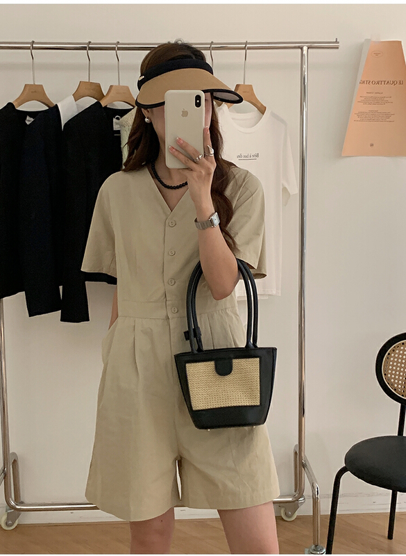 [the mind] single breasted solid color casual Jumpsuit 60568\jhy