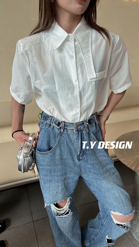 [T.Y tangyuanjia] simple solid color versatile shirt 2119\ozq