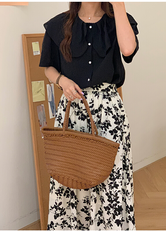 [the mind] Korean solid color Ruffle edge Tencel shirt 60399\jhy