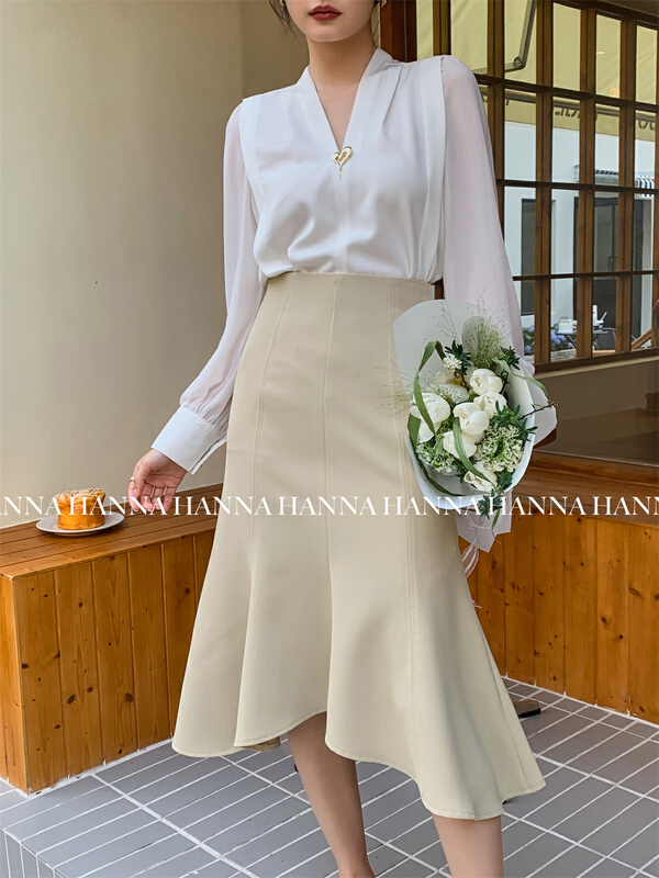 New year in early spring! [Hanna Hanna] temperament medium long fishtail skirt 3027\xj