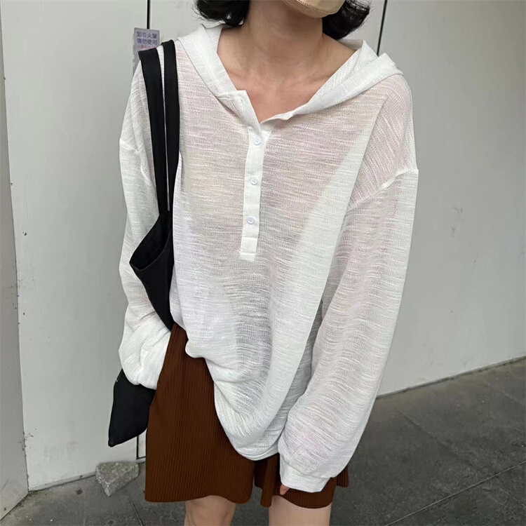 [wht] simple thin hooded sunscreen shirt 5135\wtt