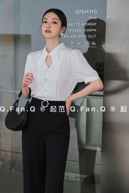 [modeling] featured pit stripe Satin heavy industry process Nail Drill Design shirt 80016\jj