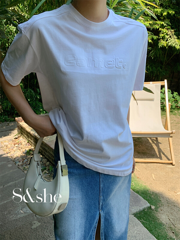 [she] minimalist letter jacquard design versatile short sleeve T-shirt ys1-1178\hyy