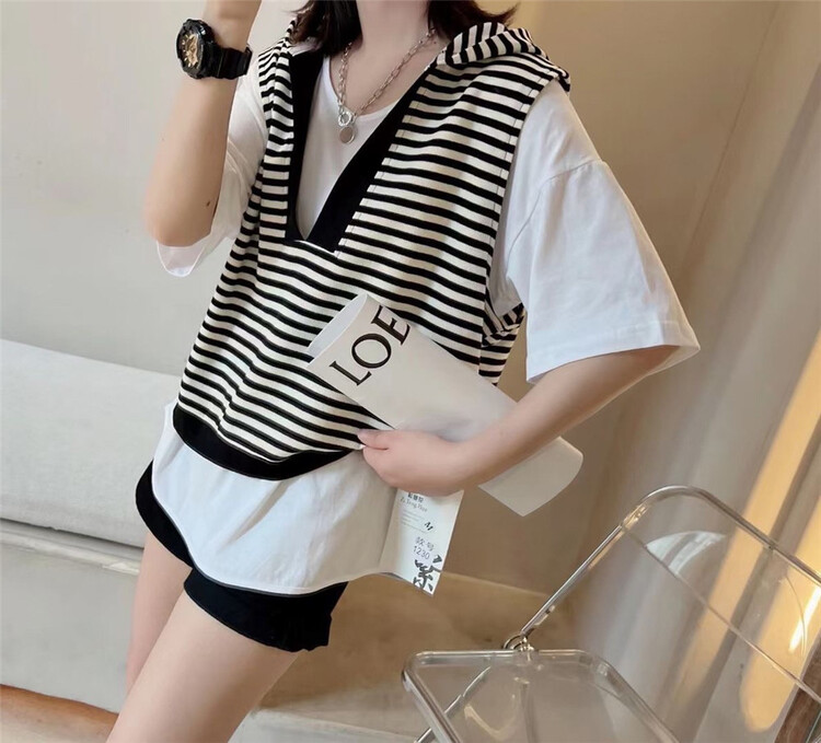 [Lina] fake two pieces of fashion retro short sleeve T-shirt 9116\zxx