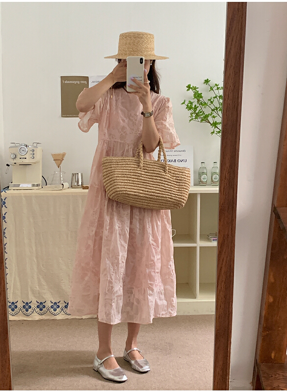 [the mind] Korean summer new round neck solid lace dress 60507\jhy