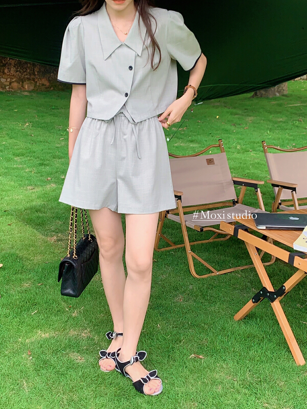 【 Moxi 】 Korean versatile slim check casual shorts 6802\xj