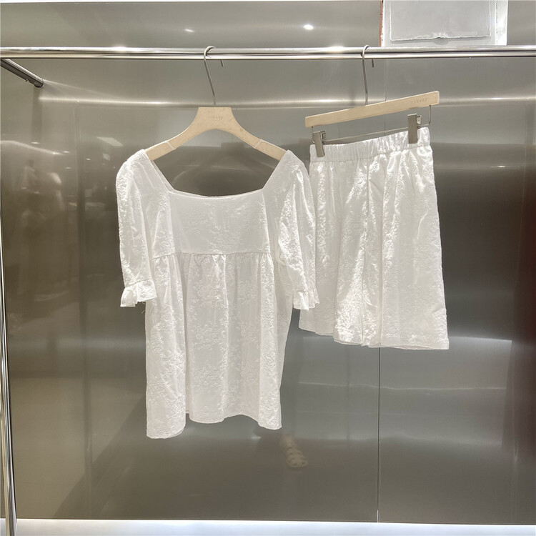 [nnbaby] Korean style simple square neck top + elastic waist casual Shorts Set ln167\cls
