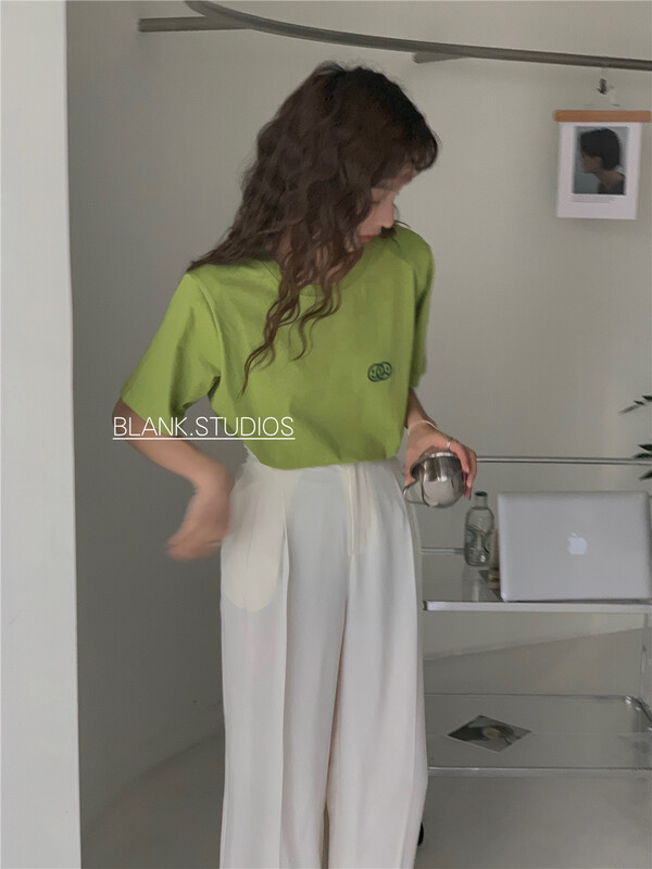[blank] simple casual graphic design loose short sleeve T-shirt 522612\wpl