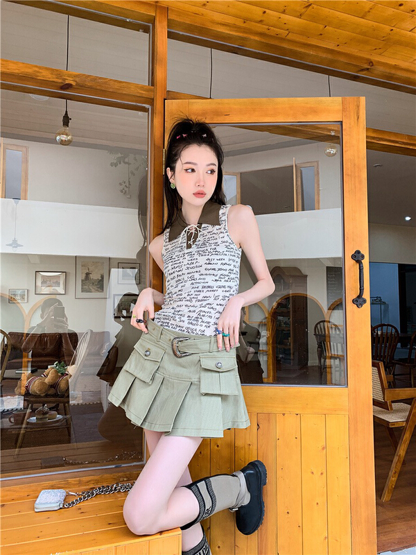 [AC] American Spice Girl pleated skirt (with belt) (only selling skirt) 7056\jj