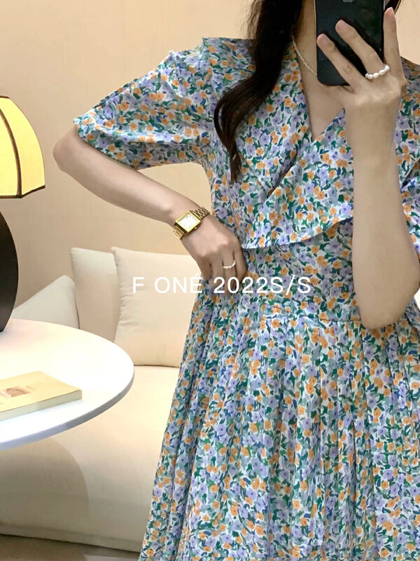 [f one] Vintage oil painting floral Pleated Dress 66187\wpl