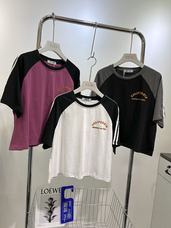 [M.M] raglan sleeve design loose short letter short sleeve T-shirt 613\l