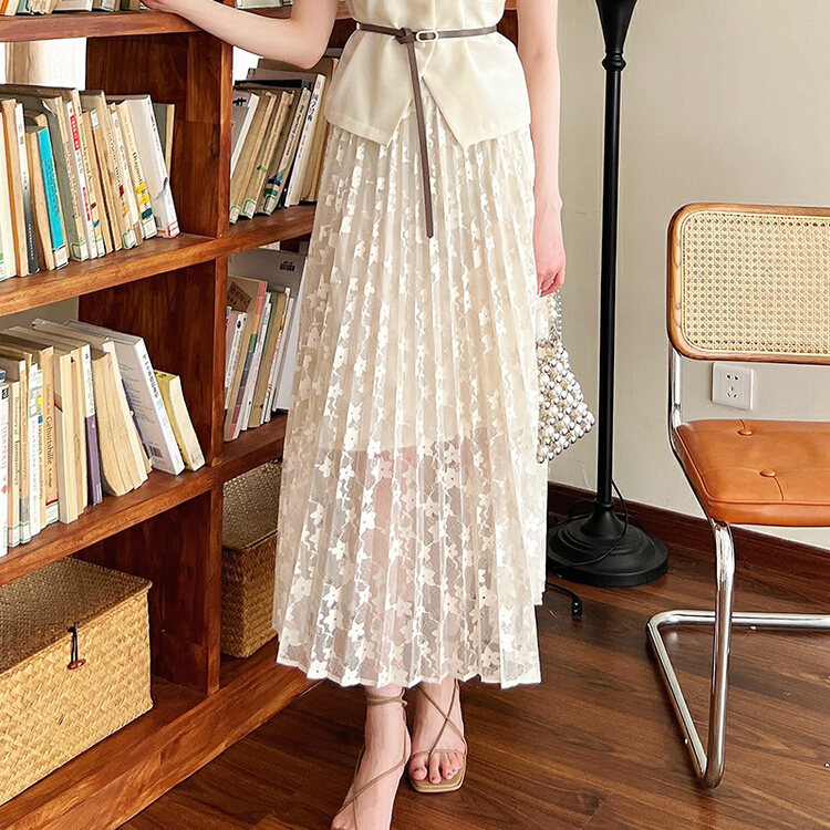 [Hanna Hanna] Korean solid lace high waist skirt m3218\jhy