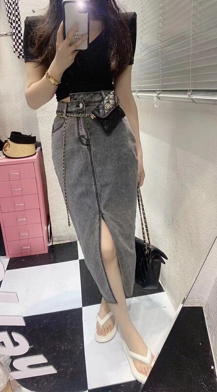 [Aimee] temperament high waist versatile design sense denim skirt 9122\ozq