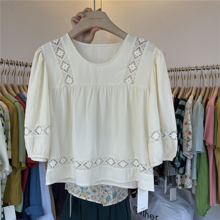 [seek peach] crew neck hollow out comfortable blouse (only selling blouses) 5528\ll