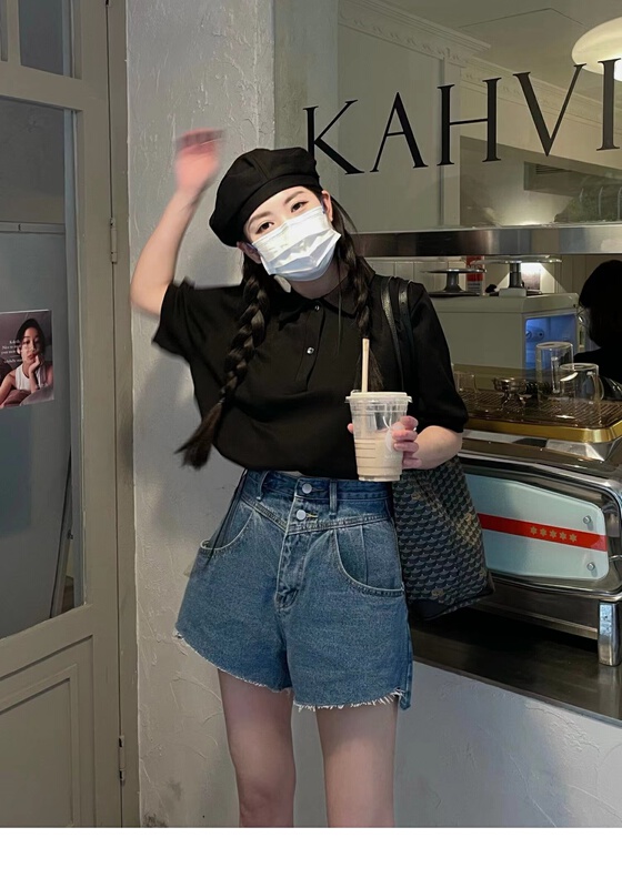 [x2 Vance feather] comfortable and versatile simple high waist denim shorts 6055\wtt