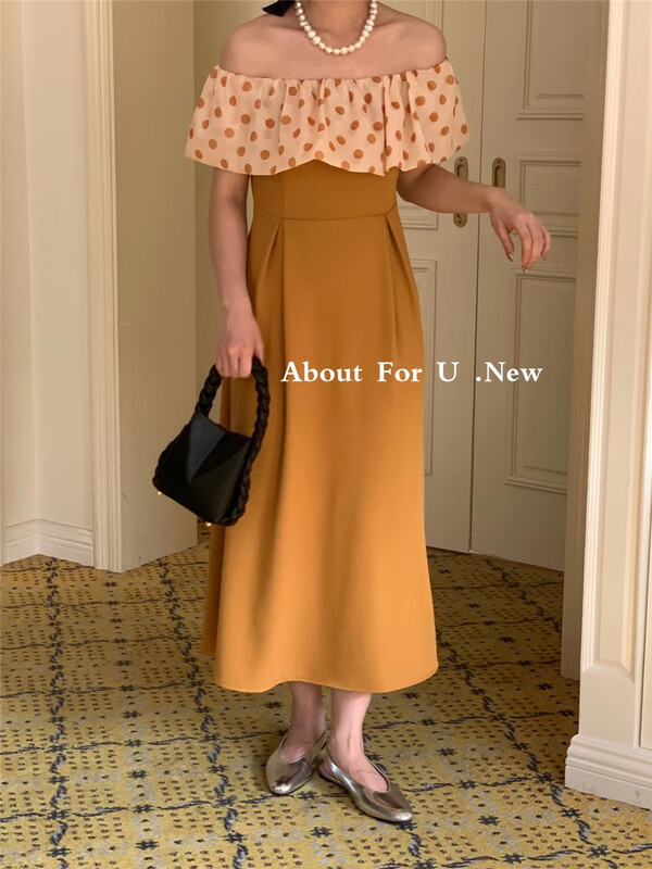 [about for u] Polka Dot herringbone neck simple dress 66237\zxx