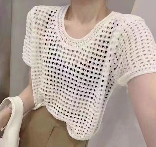 [f · P] Korean solid color hollow out short sleeve T-shirt 73178\hbx
