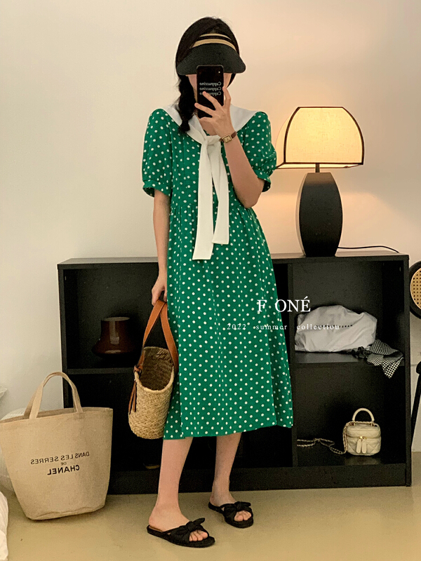[f one] Korean wave point fake two piece shawl dress 66151\wpl