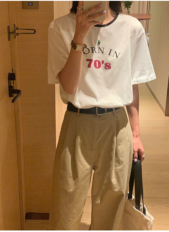 [the mind] round neck contrast print short sleeve T-shirt 60377\xyj