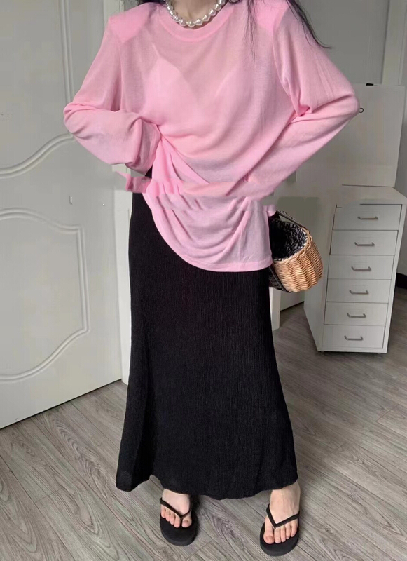 [lidada] high waist slim solid color versatile long skirt 2463\hbx