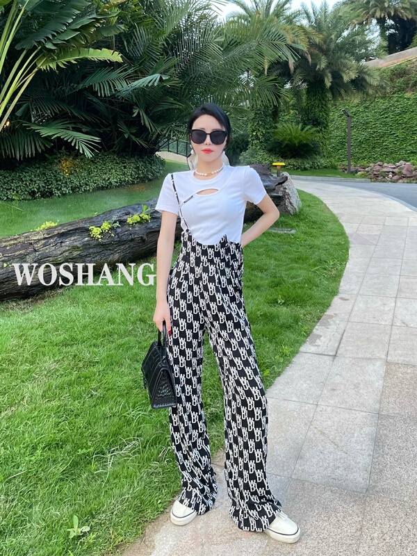 [woshang] famous brand minimalist loose thin suspenders Hong Kong style fried Street wide leg suspenders 289\xyj