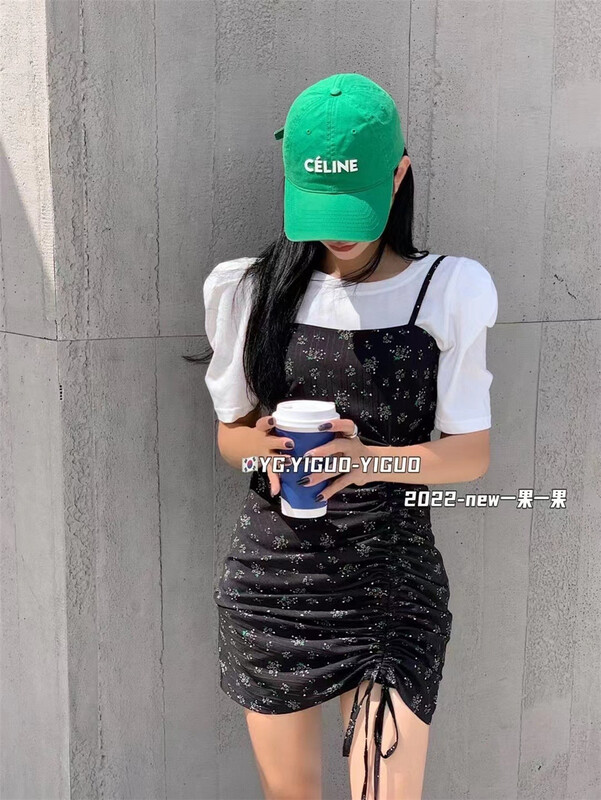 [yiguoyiguo] bubble sleeve design top + wave point drawstring skirt set 1601\pcz