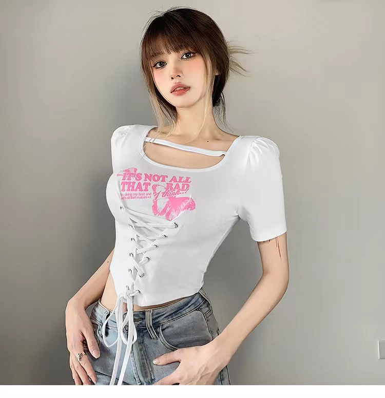 [Fanfan] fashionable letter binding rope for self-cultivation small shirt 282\jj