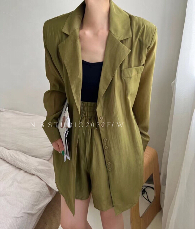 [N.S] fashion temperament single breasted sunscreen jacket + elastic waist casual Shorts Set 2055\wpl