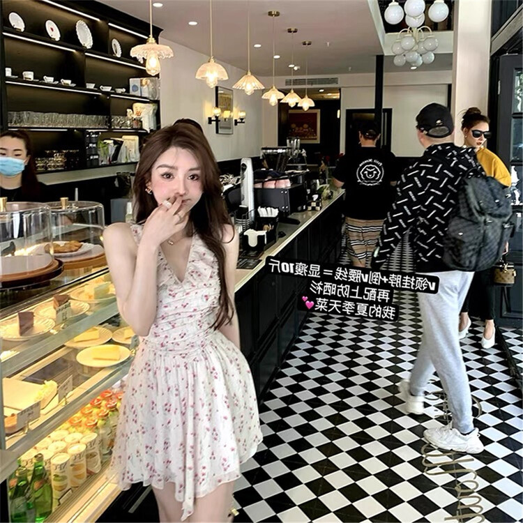 [Linna] pure desire V-neck thin floral dress 124645\jj