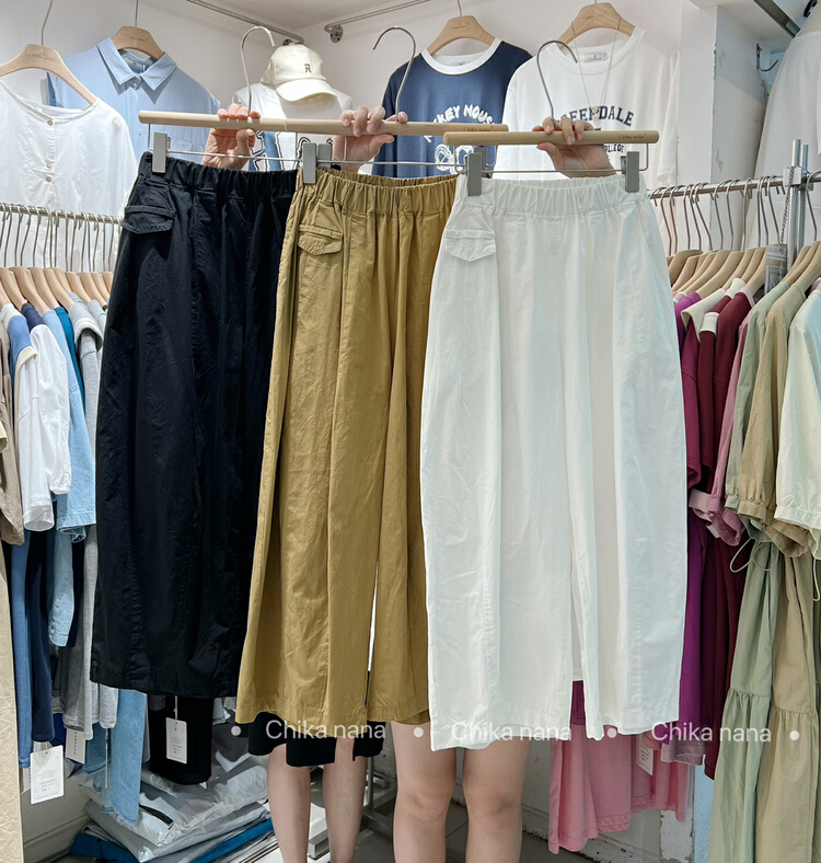 [chika.nana] elastic waist, loose fit, daddy slim, 9-point Harlan casual pants 2127\jj