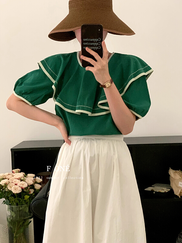 [f one] fashion round neck contrast shirt 52081\wpl