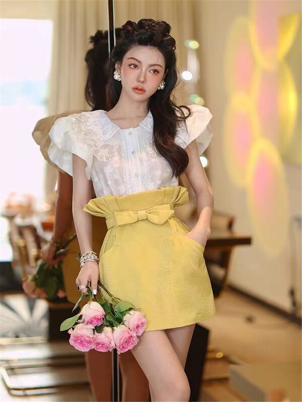 【 Linna 】 temperament solid color high waist slim skirt (with belt) 7045\jj