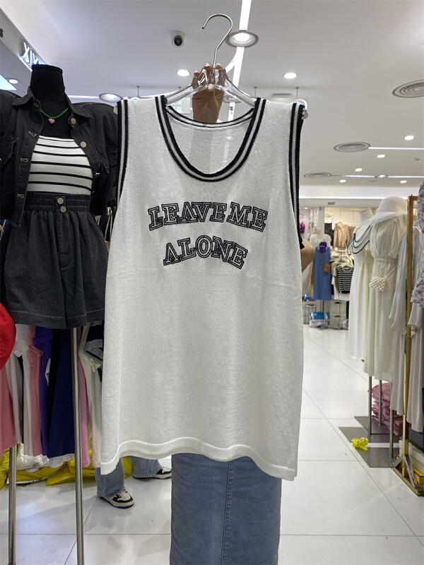[goblin] crew neck lettered embroidery loose sleeveless dress 9706\wpl