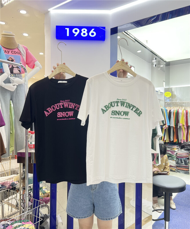 [1986] casual toothbrush bristle letter printed short sleeve T-shirt f1804\lsl
