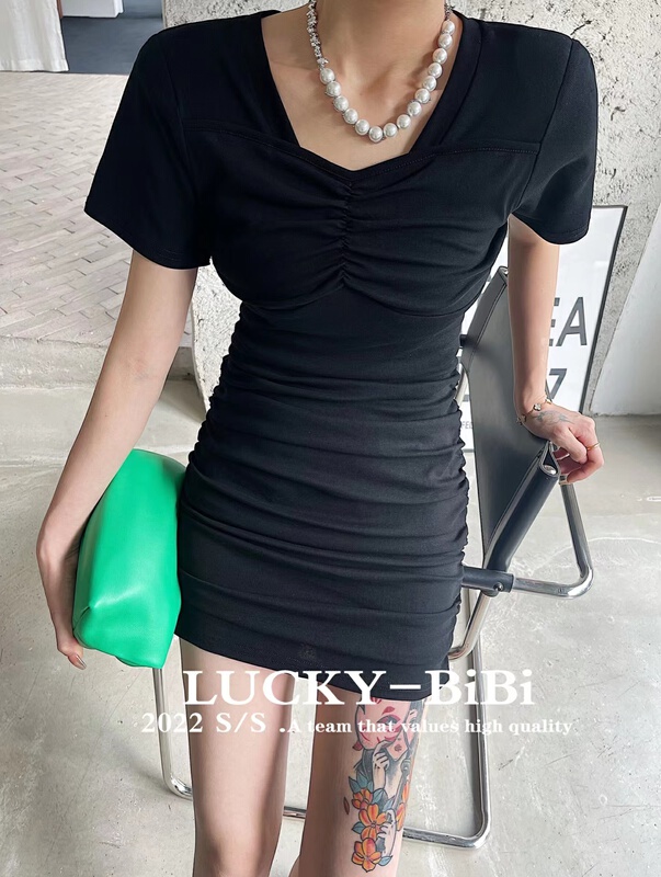 [lucky.bibi] pleated Hip Wrap Dress 1057\jj