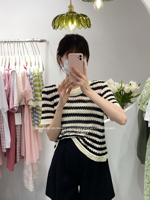 [tea ing] ins stripe hollow out cool shirt 22t356\hjy
