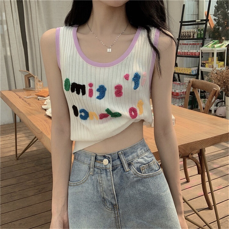 [Bingbing] sweet aging knitted letter printed vest / suspender ys1-8231\csx