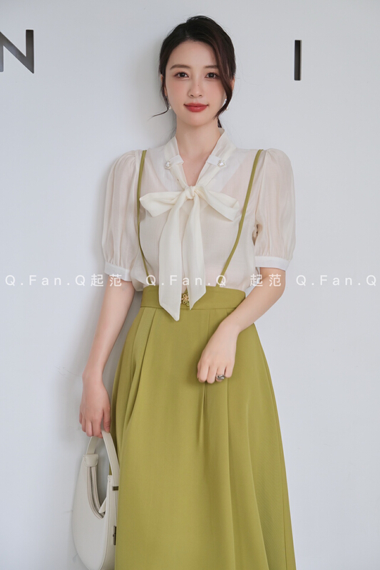 [style] Tencel tie bow shirt f8037\jj