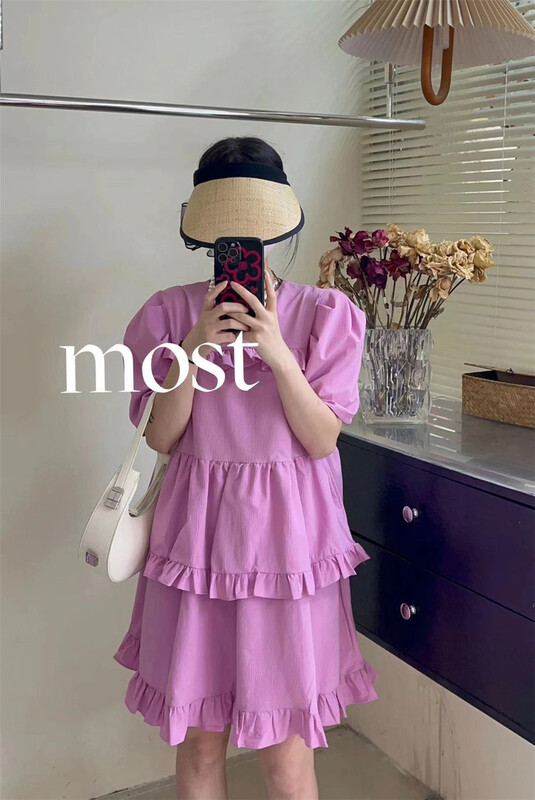 [most] fresh and simple bubble sleeve wood ear edge doll dress 97197\zjy