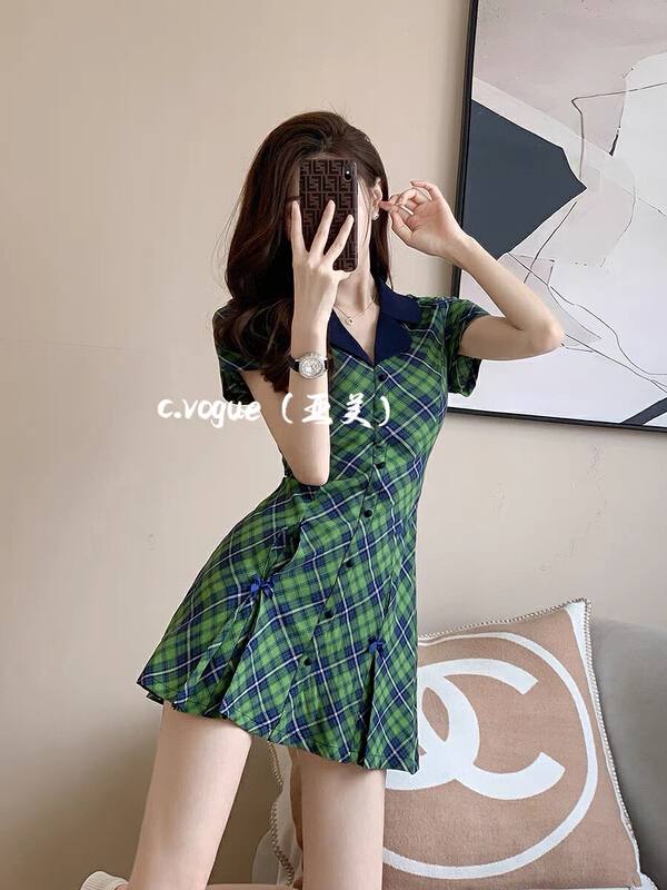 【C.VOGUE】 純欲風學院格子百褶連衣裙  3324#  PCZ