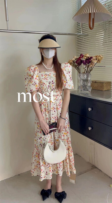 [most] French retro floral waist length dress 97201\zjy