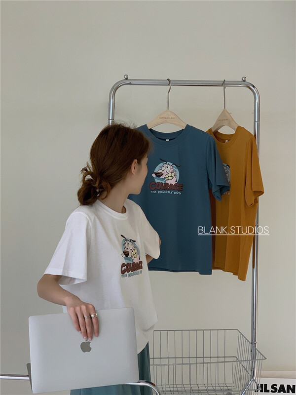 [blank] simple casual round neck cartoon printed short sleeve T-shirt 522505\wpl