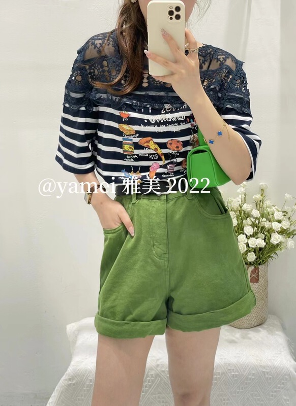 [ya.mei] printed stripe jacquard cut-out dress ya2202\ll