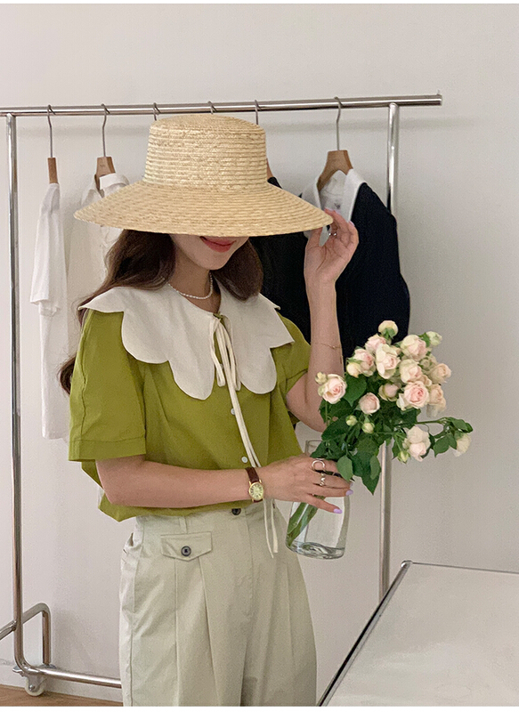 [the mind] lotus leaf collar solid color lace up shirt 60527\jhy