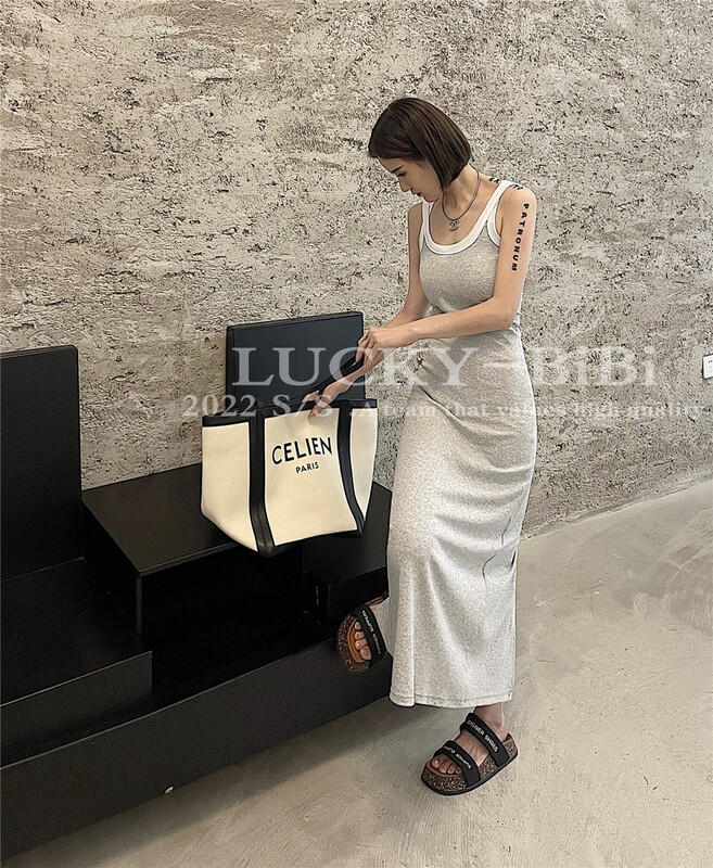 [lucky.bibi] slim color block suspender dress 1068\jj