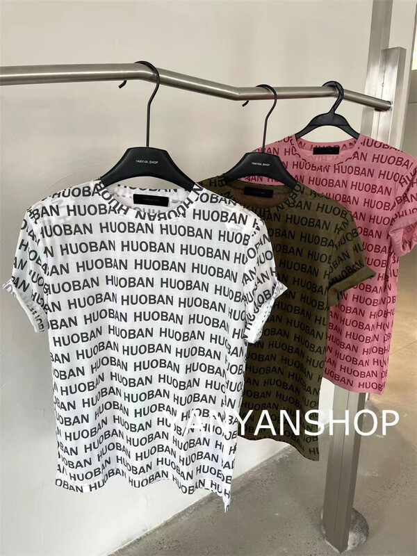 [Yanyan shop] round neck letter comfortable short sleeve T-shirt (T-shirt only) 22061\hyy