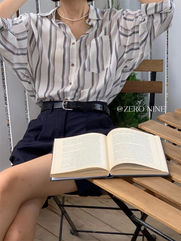 [zero-nine] loose and versatile striped shirt 9359\zjy