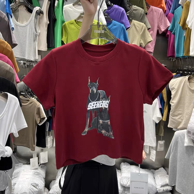 [Yuanxi] puppy print slim fit short sleeve T-shirt ys3-3069\lsl