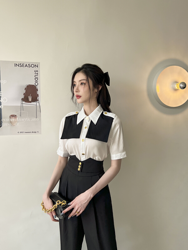 [Hanna inclusive] temperament commuting color blocking thin shirt m10191\jhy
